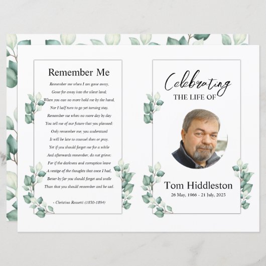 Modèle de la brochure du programme funéraire (Devant / Derrière)