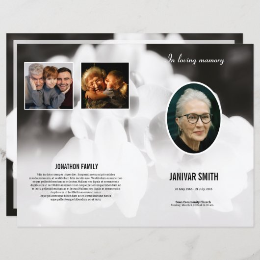Modèle de la brochure du programme funéraire (Devant / Derrière)