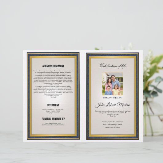 Modèle de la brochure funéraire (Debout devant)
