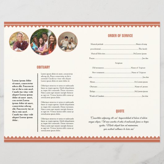 Modèle de la brochure funéraire (Dos)