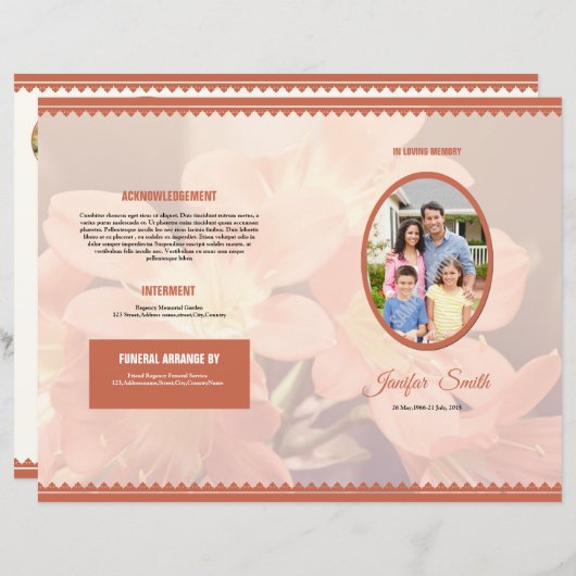 Modèle de la brochure funéraire (Devant / Derrière)