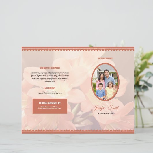 Modèle de la brochure funéraire (Debout devant)