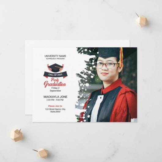 Modèle de la carte de Faire-part de diplôme (Devant/Arrière en situation)
