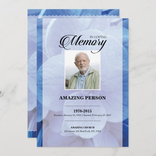 Modèle de la carte de prière funéraire (Devant / Derrière)