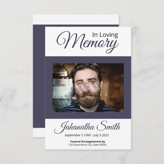 Modèle de la carte de prière funéraire (Devant / Derrière)