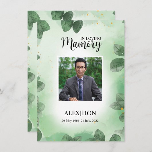 Modèle de la carte de prière funéraire (Devant / Derrière)