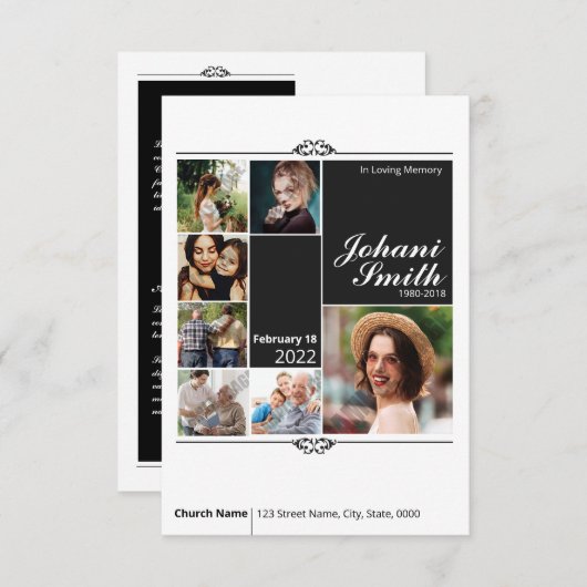 Modèle de la carte de prière funéraire (Devant / Derrière)