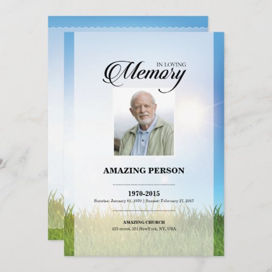 Modèle de la carte de prière funéraire Sky (Devant / Derrière)
