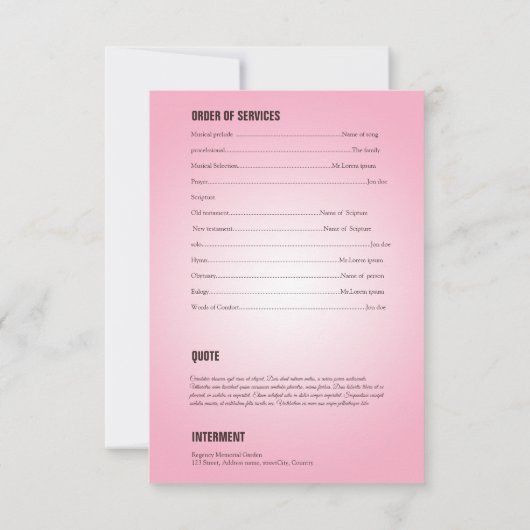 Modèle de la carte de programme funéraire Memorial (Dos)