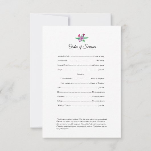 Modèle de la carte de programme Memorial (Dos)