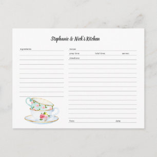 Modèle de la carte de recettes de teacups florales