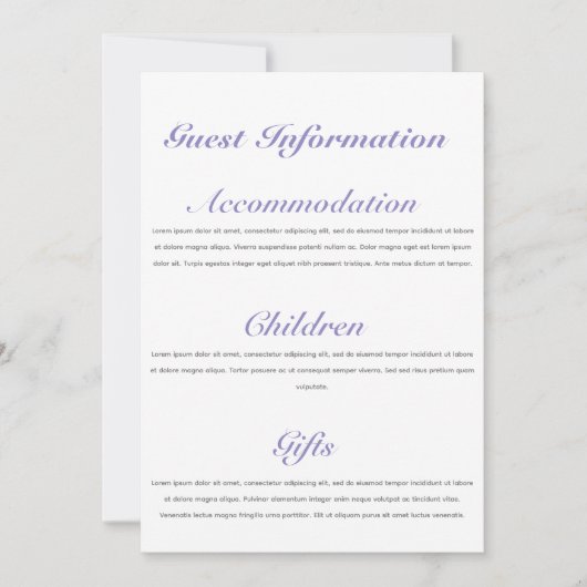 Modèle de la carte d'information d'invité mariage (Devant)