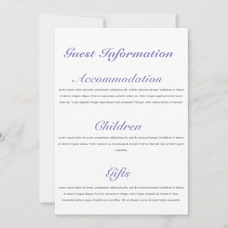Modèle de la carte d'information d'invité mariage