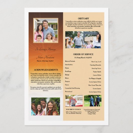 Modèle de la carte du programme funéraire (Dos)