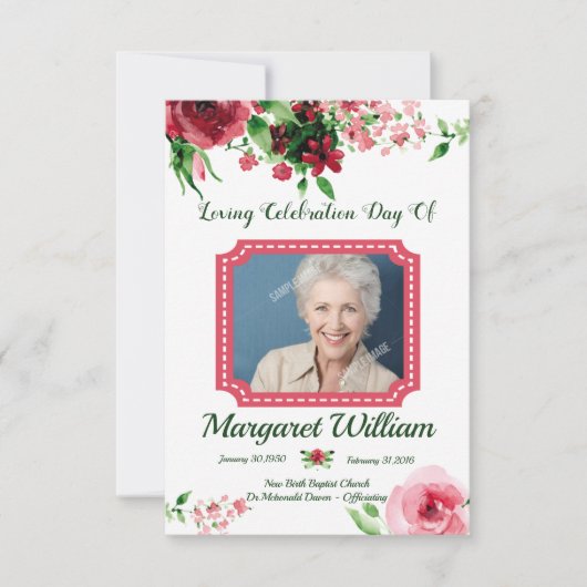 Modèle de la carte du programme funéraire floral (Devant)