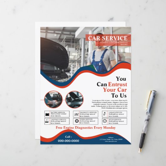 Modèle de la circulaire de service de voiture (Devant/Arrière en situation)