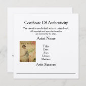 Modèle de l'artiste authenticité du certificat (Devant / Derrière)