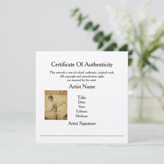 Modèle de l'artiste authenticité du certificat (Debout devant)
