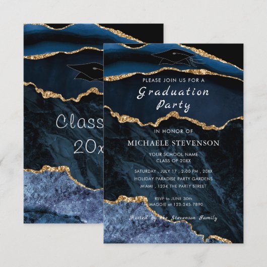 Modèle de l'invitation de graduation en marbre ble (Devant / Derrière)