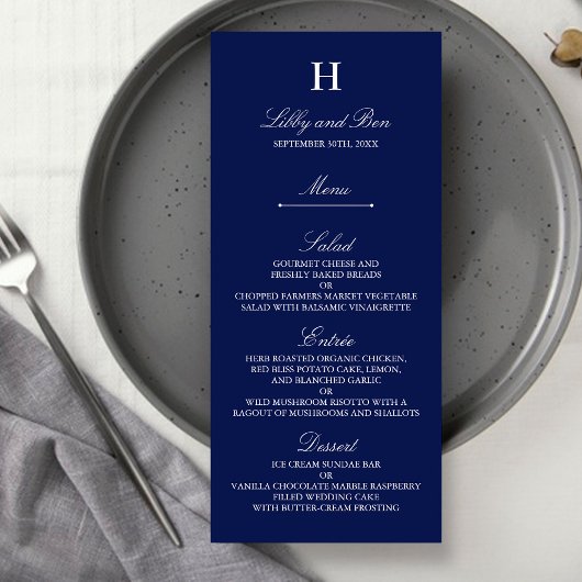 Modèle de menu à la mode Marine & Mariage blanc