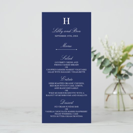 Modèle de menu à la mode Marine & Mariage blanc (Debout devant)
