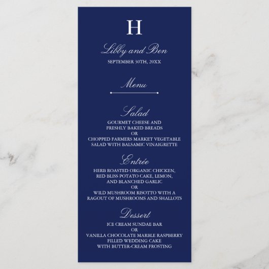 Modèle de menu à la mode Marine & Mariage blanc (Devant)