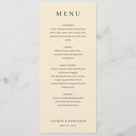 Modèle de menu beige élégant (Devant)