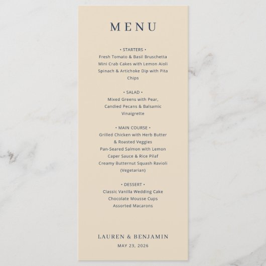 Modèle de menu beige élégant (Devant)