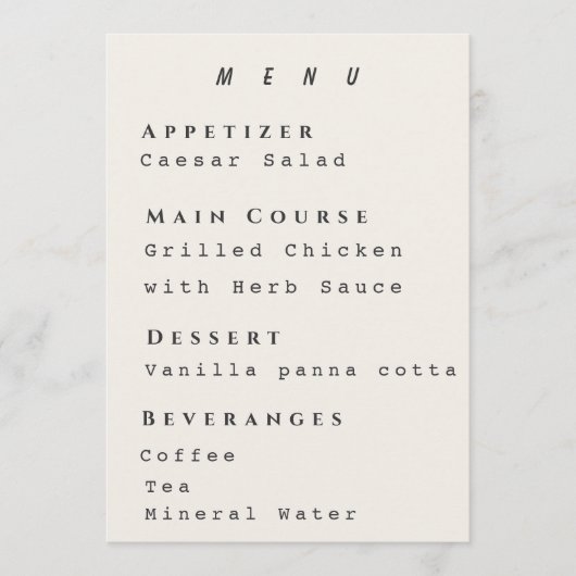 Modèle de Menu Beige Mariage Simple Moderne (Devant)