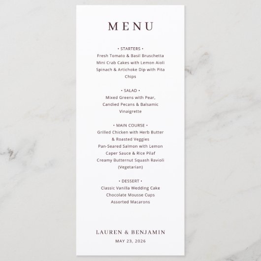 Modèle de menu blanc élégant (Devant)