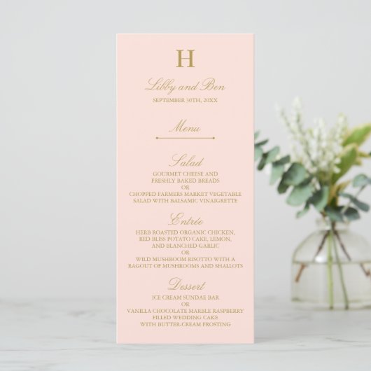 Modèle de menu Chic Blush Pink & Gold Mariage (Debout devant)