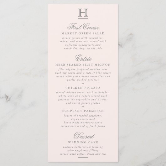 Modèle de menu Chic Blush Pink & Grey Mariage (Devant)