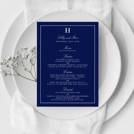 Modèle de menu Chic Navy & White Mariage