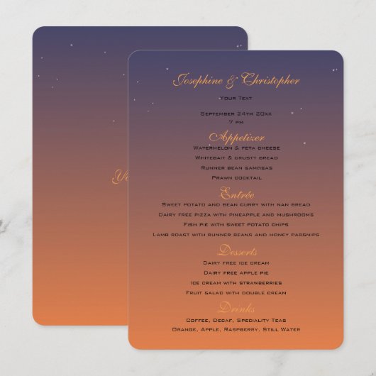 Modèle de Menu Coucher de Soleil (Devant / Derrière)