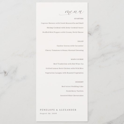 Modèle de menu crème élégant (Devant)