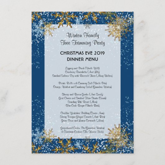 Modèle de menu de dîner de famille pour Noël bleu (Devant)