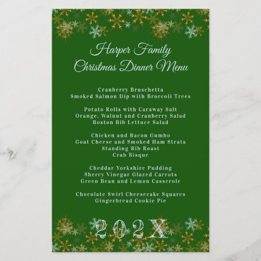 Modèle de menu de dîner de Noël Flocons de neige d (Devant)