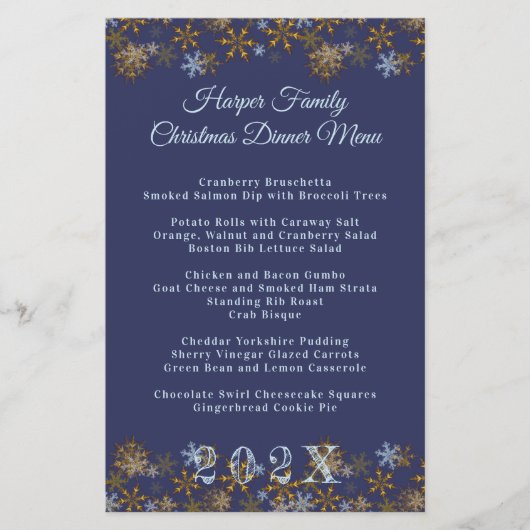 Modèle de menu de dîner de Noël Flocons de neige d (Devant)