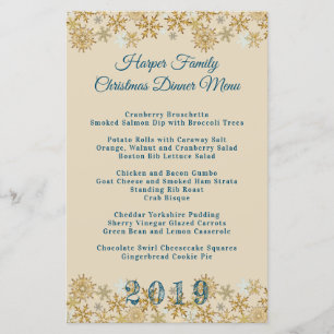 Modèle de menu de dîner de Noël Flocons de neige d
