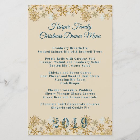 Modèle de menu de dîner de Noël Flocons de neige d (Devant)