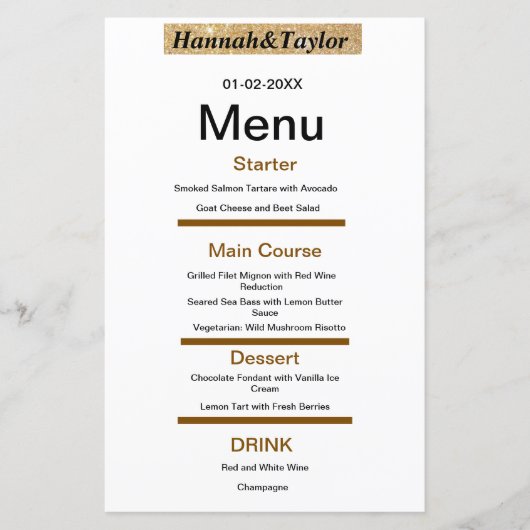 Modèle de menu de dîner élégant pour soirée (Devant)