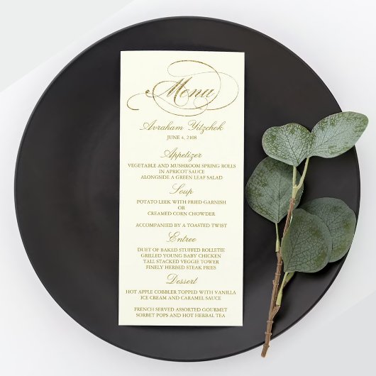 Modèle de menu de fête chic en feuille d'or - Ivoi