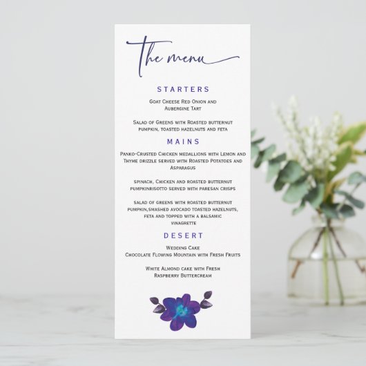 Modèle de menu de mariage à l'orchidée bleue perso (Debout devant)
