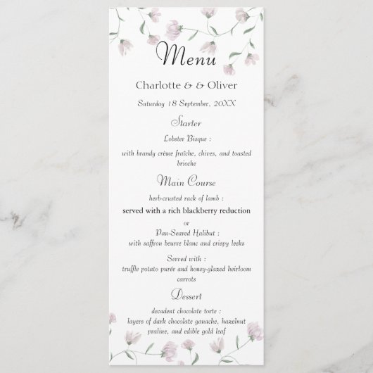 Modèle de menu de mariage élégant avec florale ros (Devant)