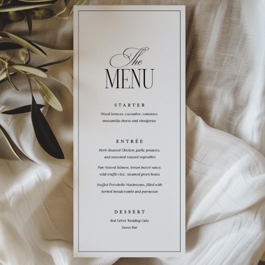 Modèle de menu de mariage modifiable, noir et blan