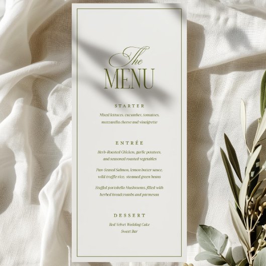 Modèle de menu de mariage modifiable, vert olive m