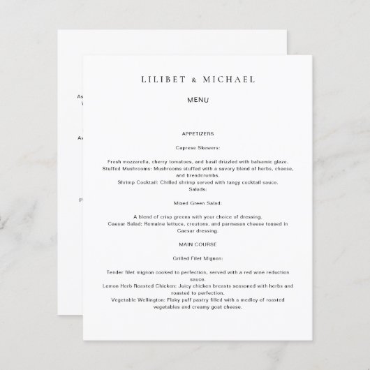 Modèle DE MENU DE MARIAGE PERSONNALISÉ - AJOUTER D (Devant / Derrière)