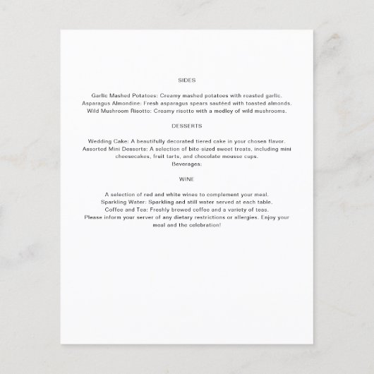 Modèle DE MENU DE MARIAGE PERSONNALISÉ - AJOUTER D (Dos)