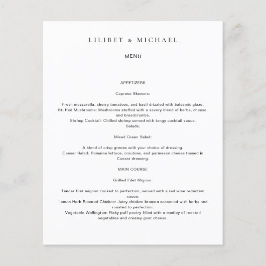 Modèle DE MENU DE MARIAGE PERSONNALISÉ - AJOUTER D (Devant)