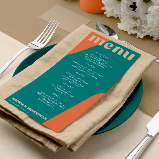 Modèle de menu de mariage rétro groovy moderne